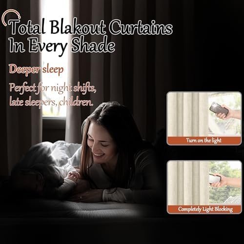 Linen Blackout Curtains 54 Inches Long 2 Panels Each 52 Wide Natural | Thermal - Image 3