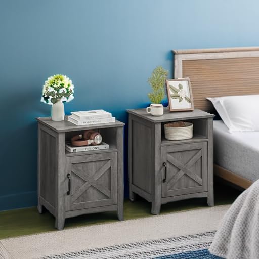 VASAGLE Nightstand Farmhouse Barn Door Bedside Table - Image 6