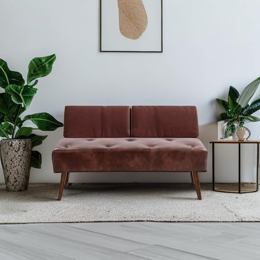 44 Inch Tufted Bench, Leather Footrest Bedroom Bench Seat, Upholstered Leather - Image 5