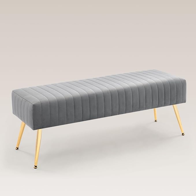 Furnimart 44 Inch Gray Velvet Modern Ottoman Bench, Modern Upholstered Bedroom by FurnimartFurniture