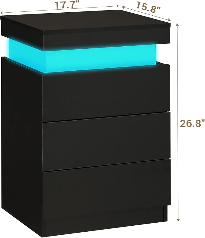 ADORNEVE Black Nightstand with Charging Station and LED Lights | Modern Night - Image 2