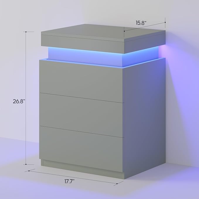 ADORNEVE Green Nightstand with Charging Station and LED Lights | Night Stand - Image 2