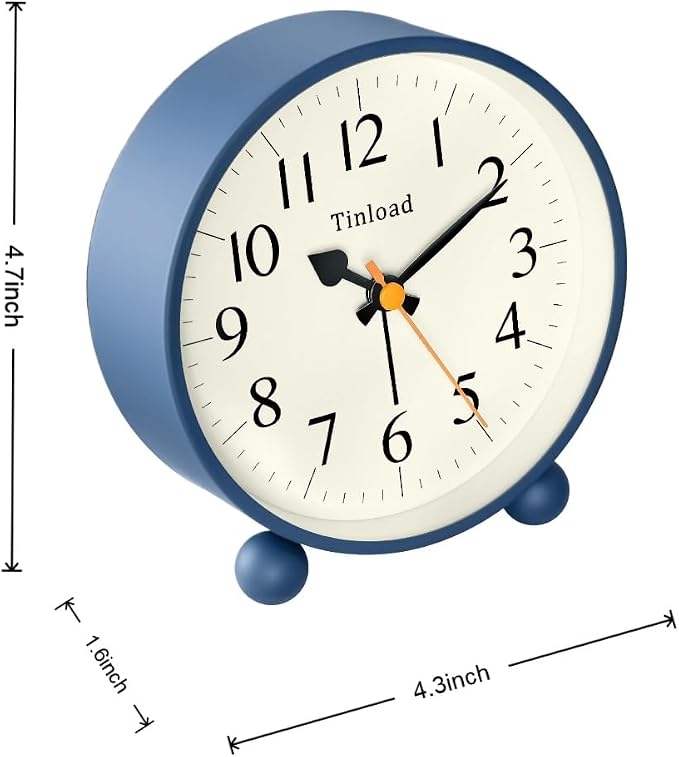Tinload 4.5" Vintage Retro Analog Alarm Clock, Super Silent Non Ticking Small - Image 5