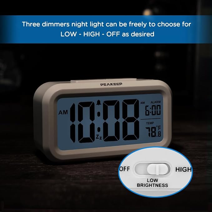 Peakeep Night Light Digital Alarm Clock Battery Operated Indoor Temperature | - Image 6
