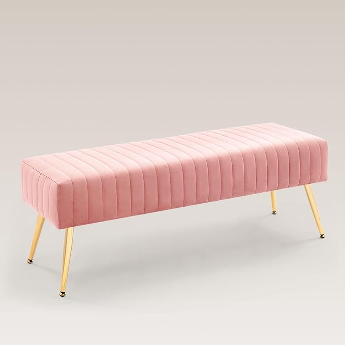 Furnimart 44 Inch Pink Velvet Ottoman Bench, Modern Upholstered Bedroom Benches by FurnimartFurniture