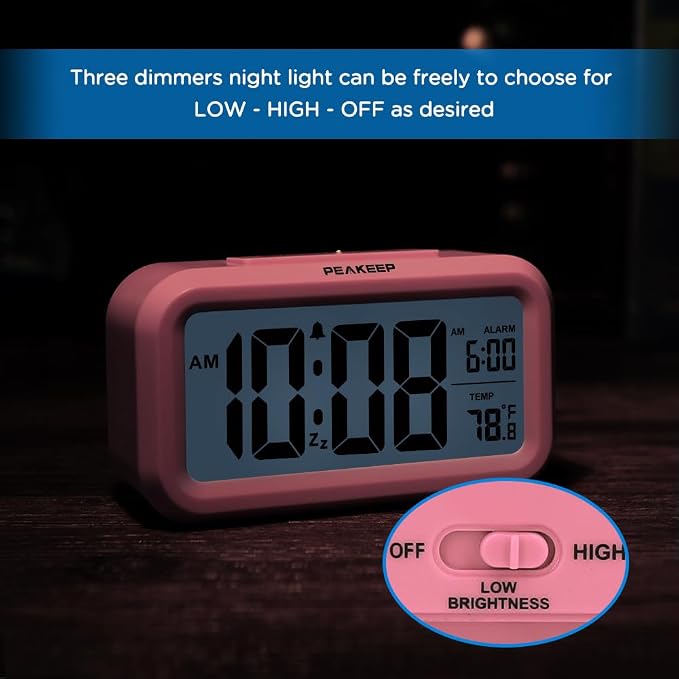 Peakeep Night Light Digital Alarm Clock Battery Operated Indoor Temperature | - Image 6