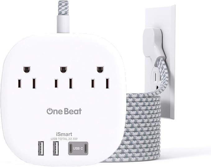 10 Ft Long Extension Cord, 22.5W/4.5A Cruise Ship Flat Plug Power Strip | 3 by OneBeat