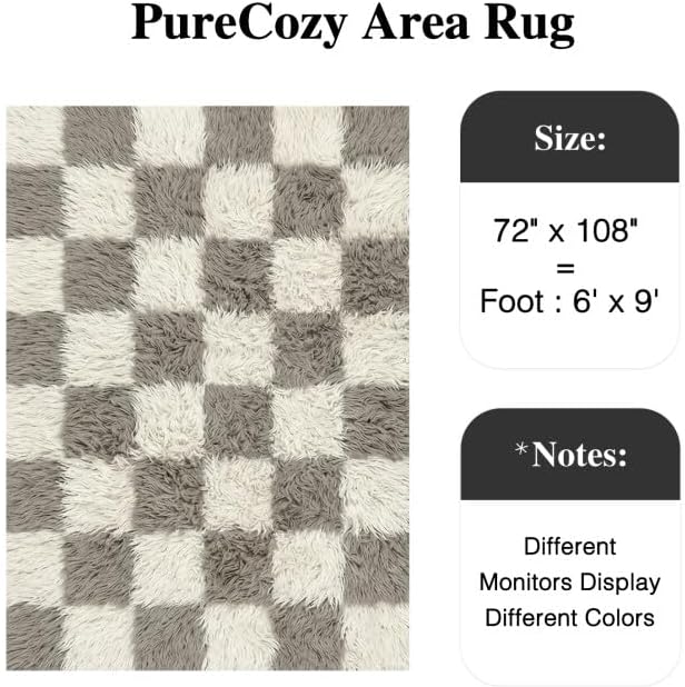 Grey 6x9 Area Rug for Living Room Soft Checkered Shag Carpet | Machine Washable - Image 2