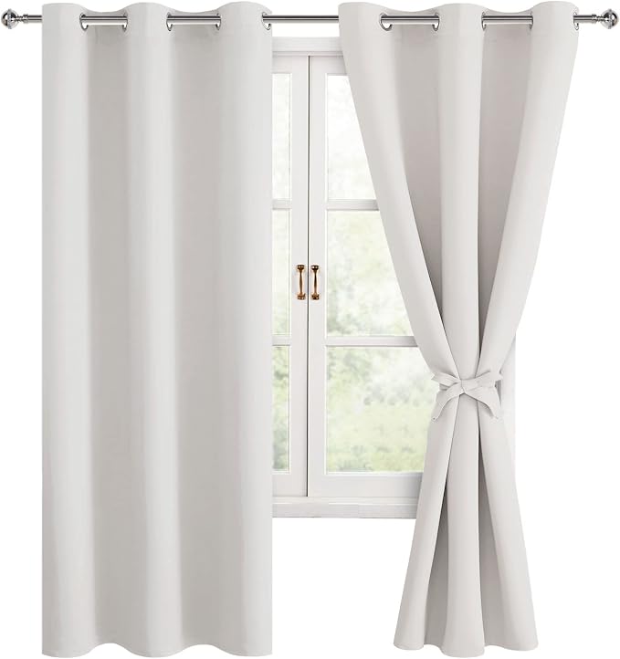 Blackout Curtains for Bedroom, 42 x 63 Inches Length Ivory 2 Panels | Thermal by Hiasan
