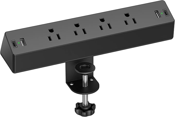 Desk Clamp Power Strip, 4 AC Outlets 4 USB Ports, Fit 1.7in Tabletop Edge | PD by TenTrend