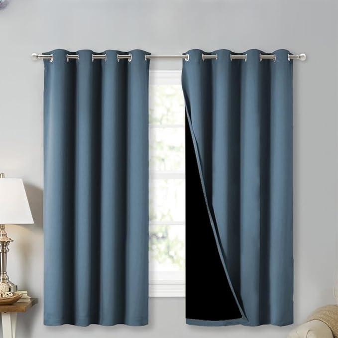 NICETOWN 100% Blackout Curtains 45" Long, Smoky Blue, 1 Pair, 2 Thick Layers by NICETOWN