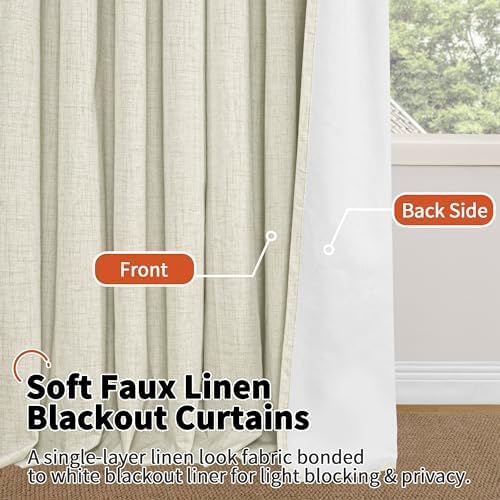 Linen Blackout Curtains 45 Inches Long 2 Panels Each 52 Wide Natural | Thermal - Image 8