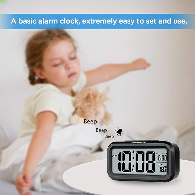 Peakeep Night Light Digital Alarm Clock Battery Operated Indoor Temperature | - Image 2