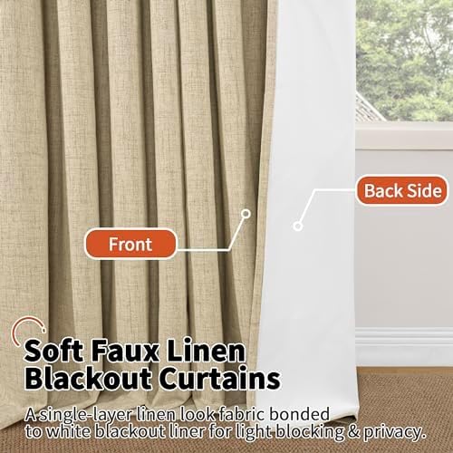 Linen Blackout Curtains 45 Inches Long, 2 Panels Each 52 Wide Burlap | Thermal - Image 8