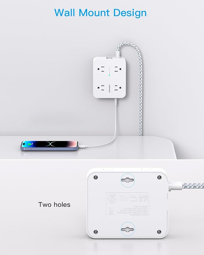 HANYCONY Surge Protector Power Strip, 5 Ft Braided Extension Cord | 8 Outlets 4 - Image 6