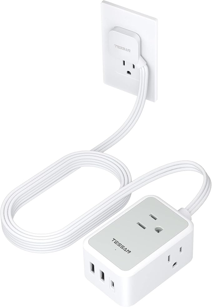 TESSAN Small Flat Plug Power Strip, Ultra Thin Extension Cord 10 ft, Wall by TESSAN