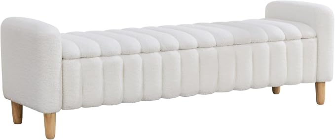 63.4" Cute Teddy Fabric Ribbed King Size End of Bed Bench. | Entryway Ottoman - Image 7