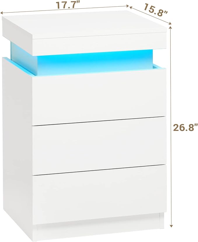 ADORNEVE White Nightstand with Charging Station and LED Lights | Modern Night - Image 2
