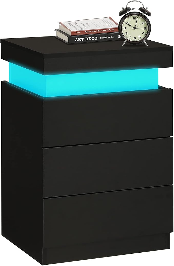 ADORNEVE Black Nightstand with Charging Station and LED Lights | Modern Night - Image 8