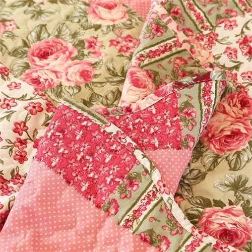 Cmfshape Summer Floral Queen Quilted Bedspread, Romantic Pink Quilt Set Full - Image 8