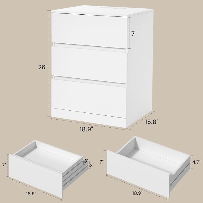 Nightstand with Charging Station and Hidden Drawer, Modern Night Stand - Image 3