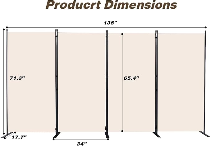 Room Divider, 4 Panel Folding Privacy Screens - Image 2