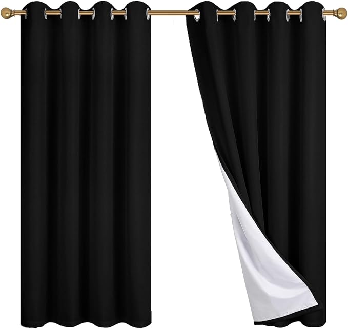 Diraysid 100% Blackout Curtains Black Linen Curtains - Image 9