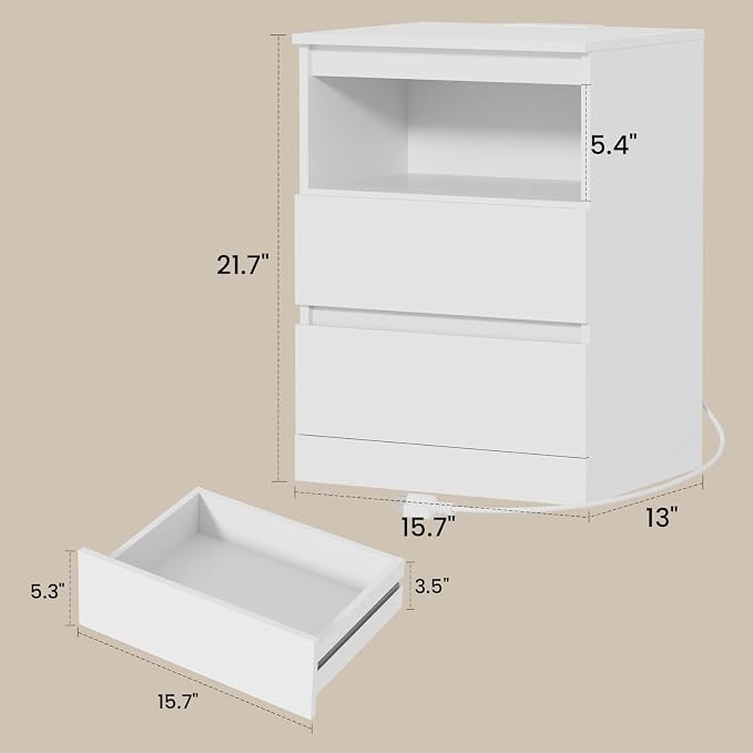 Nightstands Set of 2 with Charging Station, LED Lights and Drawer, Sofa Side - Image 3