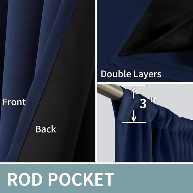 BGment Navy Blackout Curtains for Bedroom 84 Inch Length 2 Panels | Thermal - Image 6