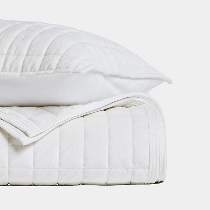 RECYCO Channel Box Stitch Velvet Quilt Set, King Size, Bright White | Ultra - Image 6