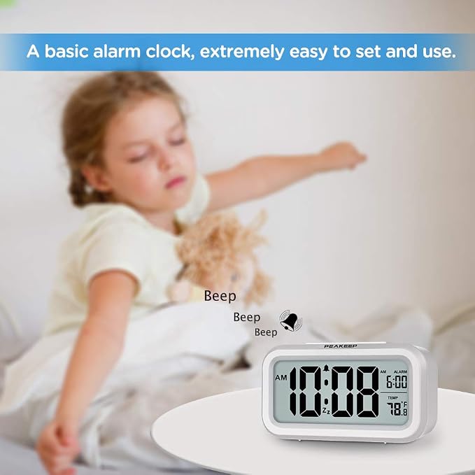 Peakeep Night Light Digital Alarm Clock Battery Operated Indoor Temperature | - Image 2