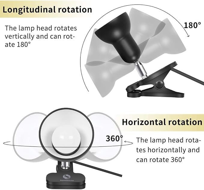 RONG&LAN Clip lamp, 360° Rotation Clip on Lamp Portable Book Reading Light - Image 5