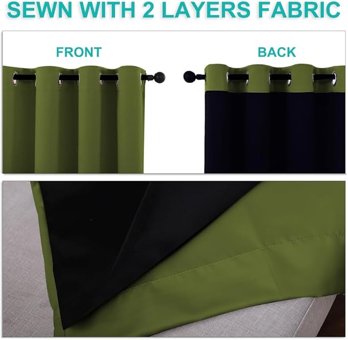NICETOWN Olive Green Full Shade Curtain Panels, Olive Green, Pair of Thermal - Image 5
