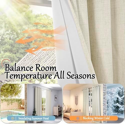 Linen Blackout Curtains 54 Inches Long 2 Panels Each 52 Wide Natural | Thermal - Image 6