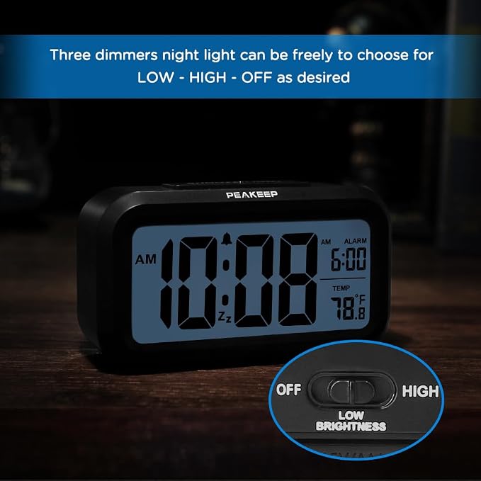Peakeep Night Light Digital Alarm Clock Battery Operated Indoor Temperature | - Image 6
