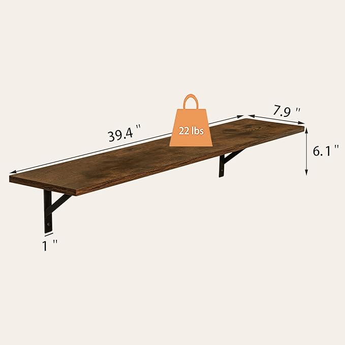Long Wall Shelves, 39.4 Inch Wall Mounted Shelves - Image 3