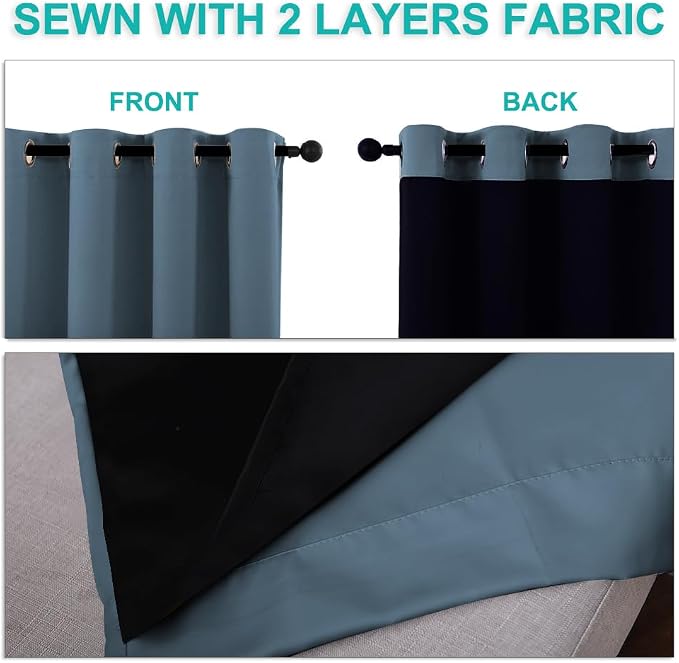 NICETOWN 100% Blackout Blinds, Smoky Blue, Laundry Room Decor Window Treatment - Image 5