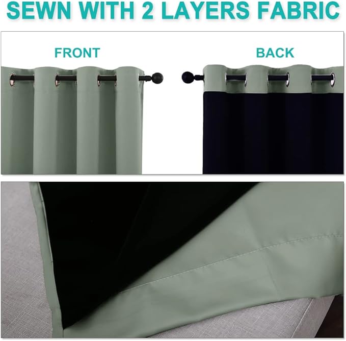 NICETOWN Greyish Green Blackout Curtains 84 inches Long, Full Light Blocking - Image 5