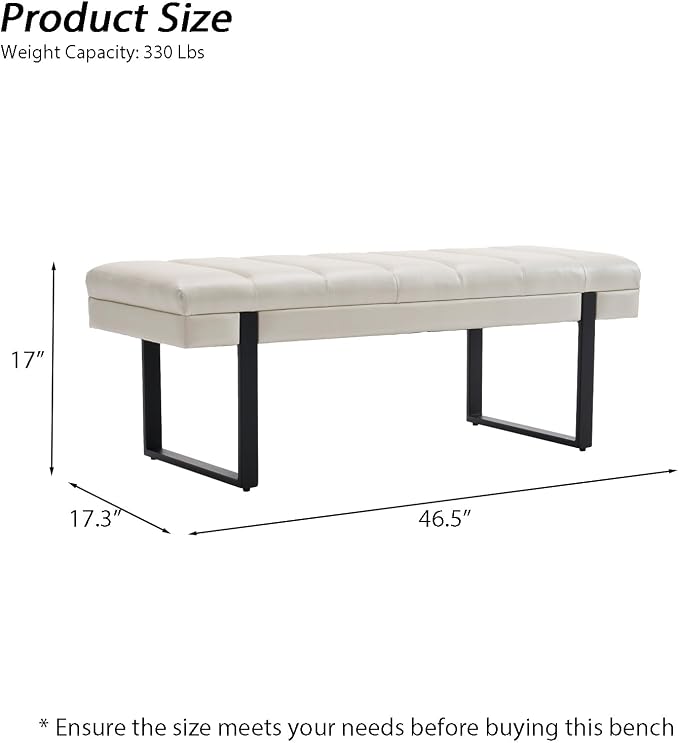 46" Faux Leather Bench for Bedroom End of Bed Window, Upholstered Ottoman - Image 2