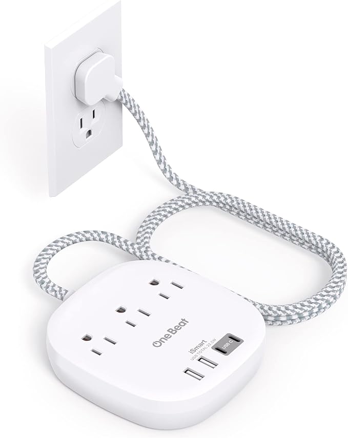 Travel Essentials, 22.5W/4.5A Flat Plug Power Strip, 6 Ft Extension Cord | 3 by OneBeat