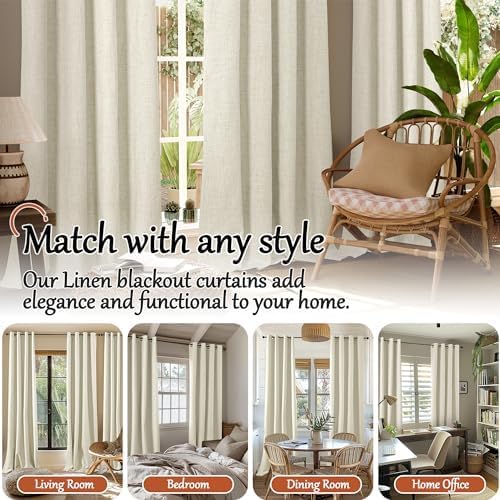 Linen Blackout Curtains 45 Inches Long 2 Panels Each 52 Wide Natural | Thermal - Image 7