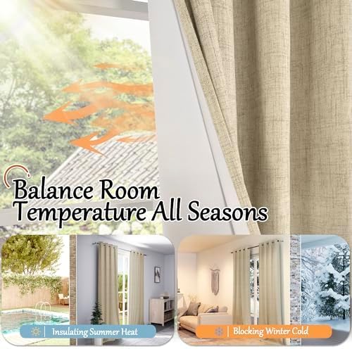 Linen Blackout Curtains 45 Inches Long, 2 Panels Each 52 Wide Burlap | Thermal - Image 6