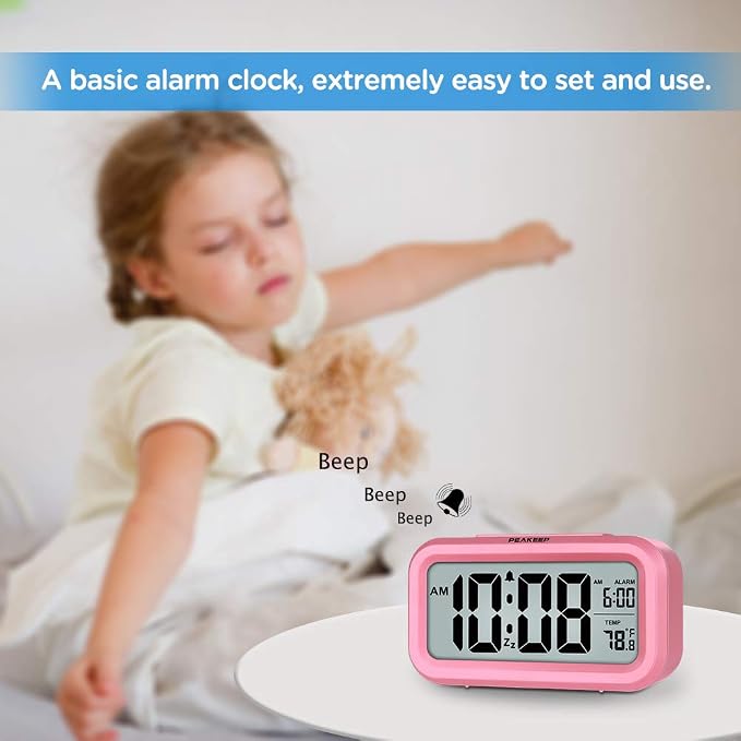 Peakeep Night Light Digital Alarm Clock Battery Operated Indoor Temperature | - Image 2