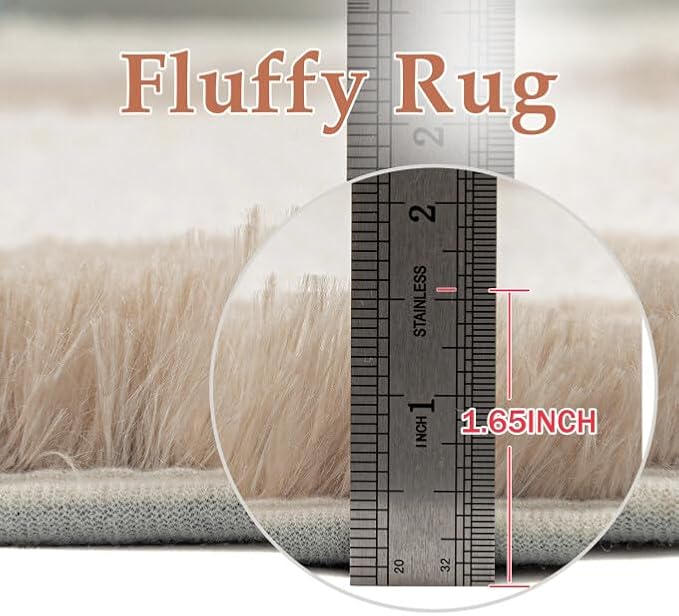 Beige 5x8 Area Rug for Living Room Soft Checkered Shag Carpet | Machine Washable - Image 6