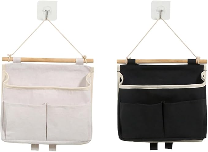 Hanging Storage Organiser 2Pcs Waterproof Wall Hanging Bag Linen Cotton by Alunsito