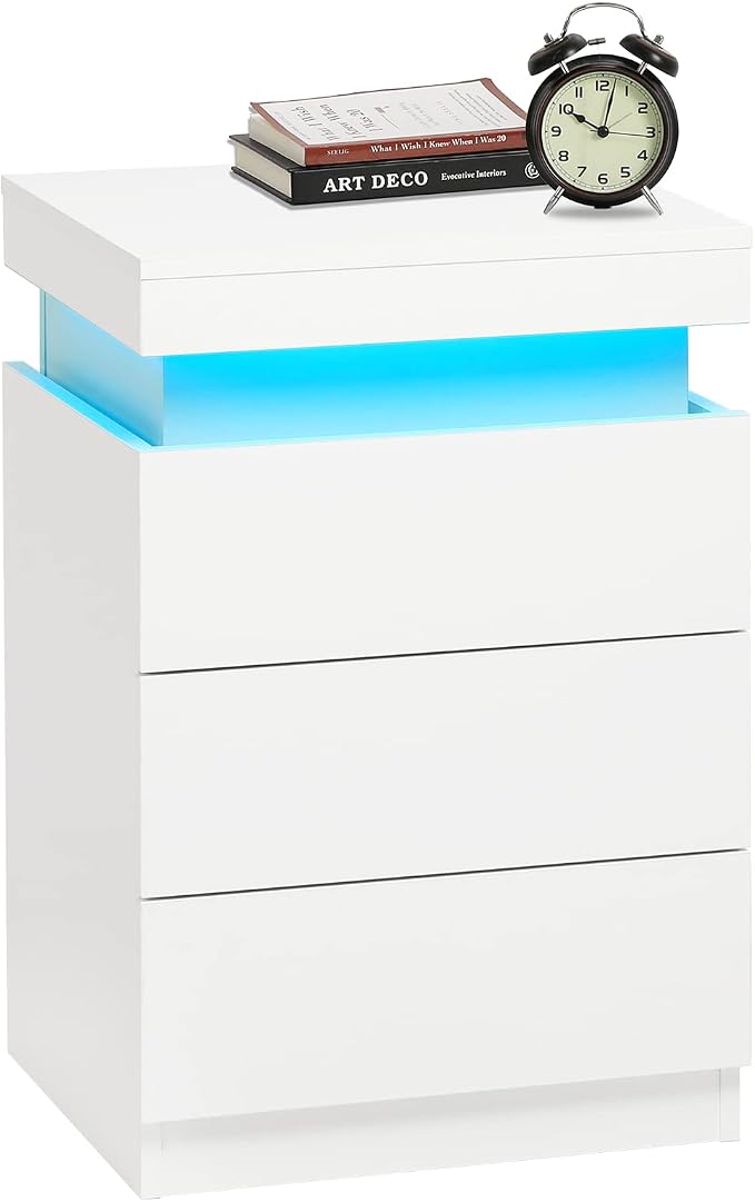 ADORNEVE White Nightstand with Charging Station and LED Lights | Modern Night - Image 9