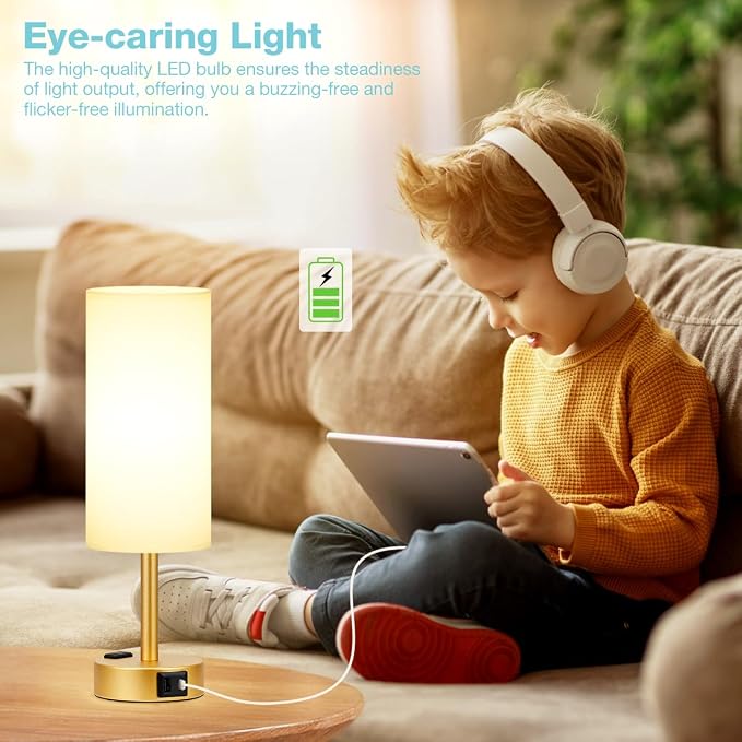 Gold Touch Lamp for Bedroom- 3 Way Dimmable Bedside Lamp USB C A Charging Ports - Image 4
