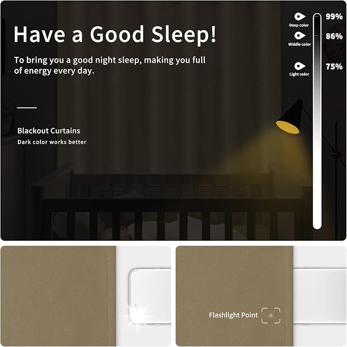 Easy-Going Thermal Grommet Blackout Curtains, 2 Panels 46x63 in, Tan | Machine - Image 2