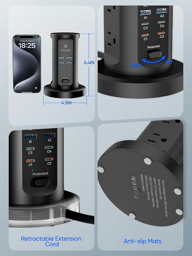 Kakyanill 115W USB Charging Station, Power Strip Tower - Image 6