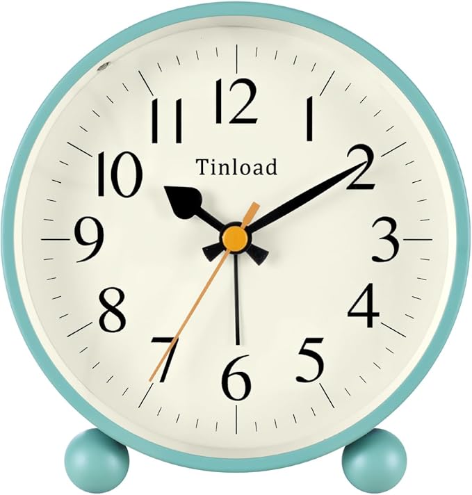 Tinload 4.5" Vintage Retro Analog Alarm Clock, Super Silent Non Ticking Small by Tinload